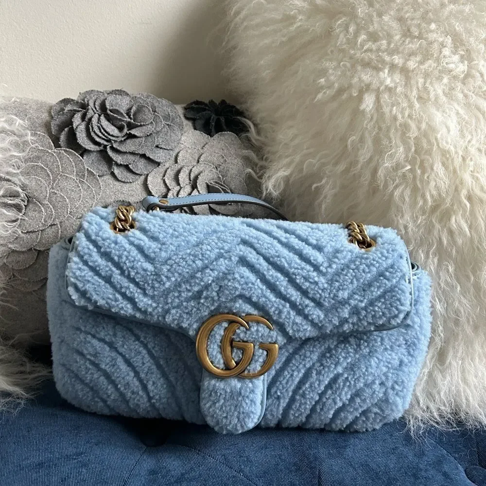 Gucci Marmont Shearling baby blue bag nwt